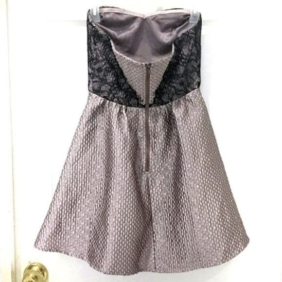 ASTR Metallic Taupe Strapless Skater Dress Lace Trim - Picture 2 of 8